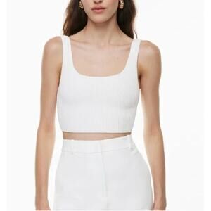 Babaton white ribbed knit crop top